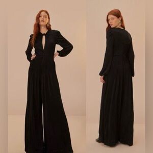 NWT Farm Rio Black Pleated Knot Front Pants Wide Leg Jumpsuit XS